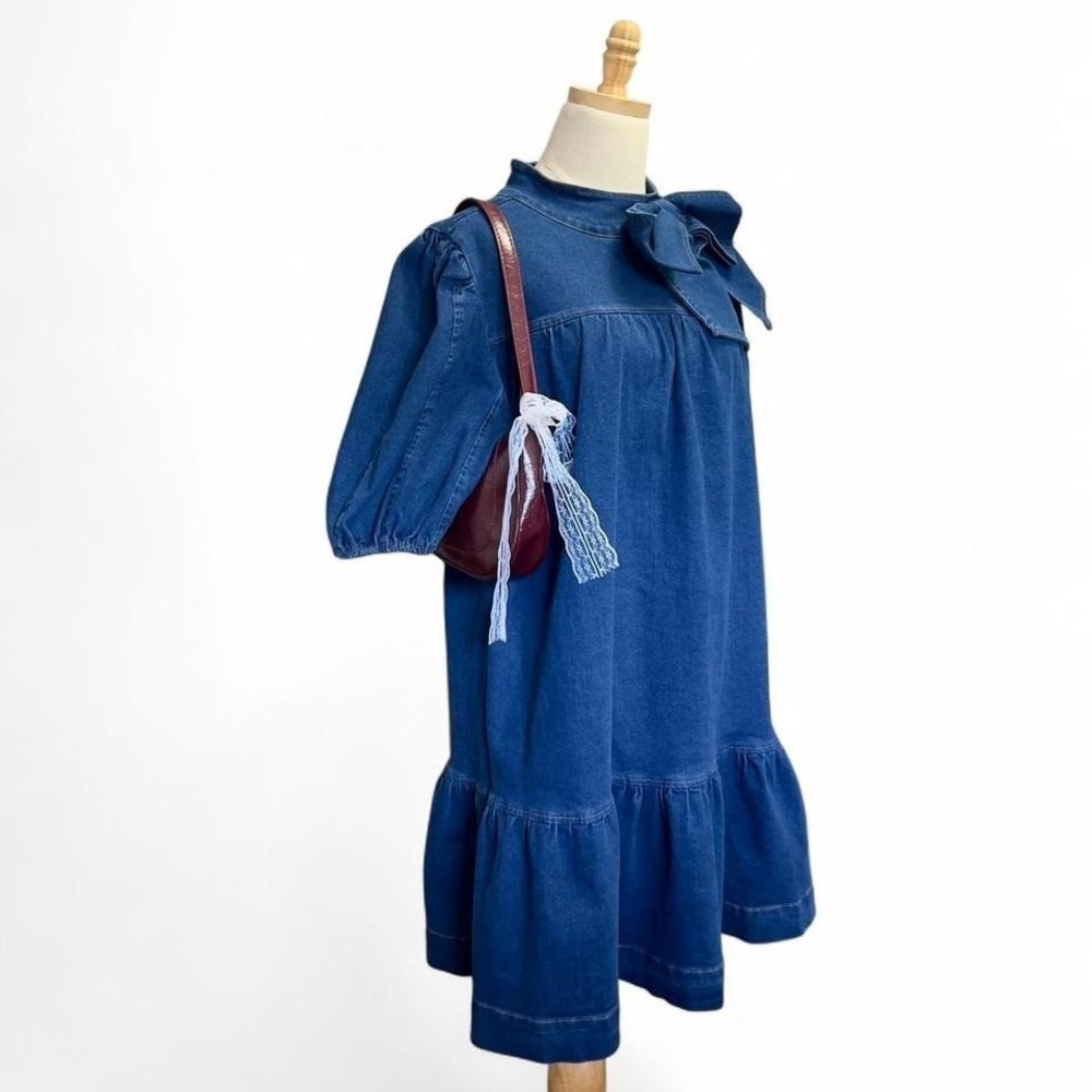 Sugar Lips Denim Bow Dress Aura Jacey Size Large Boho Preppy Western - Picture 5 of 8